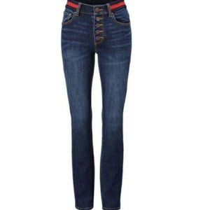 CABI Button Fly Skinny Jeans Red Stripe High Rise